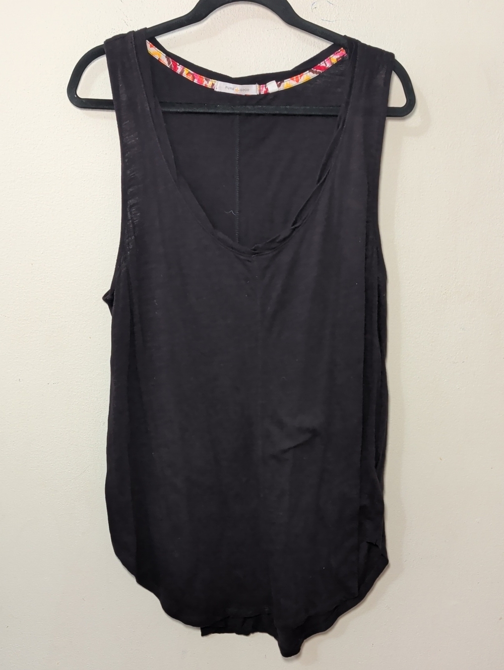 Pure + Good Anthropologie Black Workout Tank Top Lightweight 100% Cotton Size L